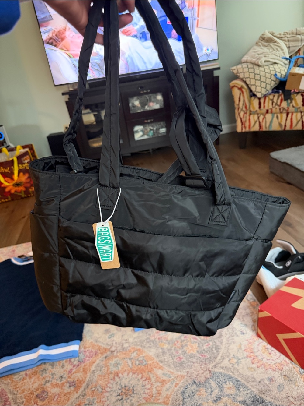 Bagsmart Black Quilted Tote Bag - Lightweight Everyday Carry